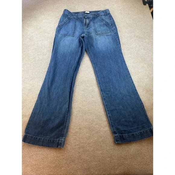 J.Crew Point Sur Wide Leg Jeans Blue Cotton Linen Patch Pocket F2116 Womens 6 - Picture 6 of 7